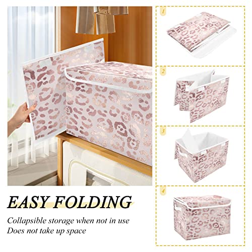Mnsruu Storage Boxes with Lids, Rose Gold Leopard Print Pink Large Storage Basket Organizer Shelves Cube Bin Toy Clothes Underbed - Image 4