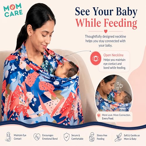 Image of MOM CARE Cotton Nursing Cover for Breastfeeding | Feeding Apron for Moms with Adjustable Neck Strap | Full Coverage Breastfeeding Cover | Multipurpose Baby Feeding Cover | Red