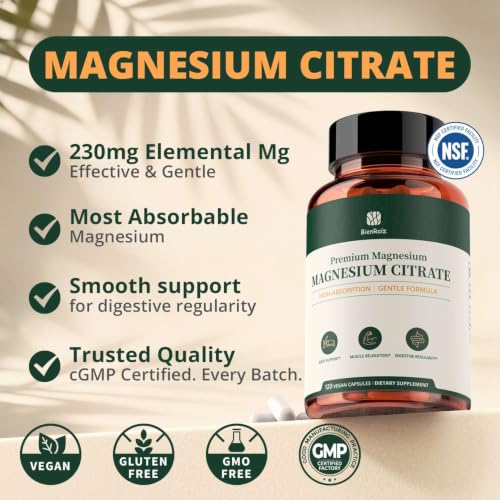 BienRaíz Magnesium Citrate 230mg Elemental for Calm & Comfort, 120 Capsules - image 2