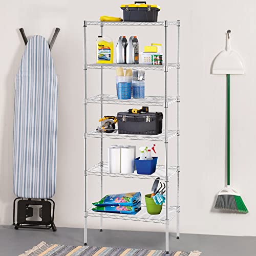 Image of BestOffice Adjustable Wire Shelving Storage Shelves Heavy Duty Shelving Unit for Small Places Kitchen Garage (Chrome, 13 inch D x 23 inch W x 59 inch H)