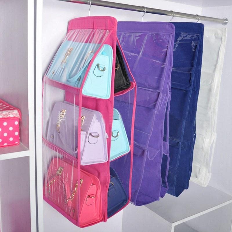 House of Quirk Hanging Handbag Organizer Dust-Proof Storage Holder Bag Wardrobe Closet for Purse Clutch with 6 Pockets (Blue) 4