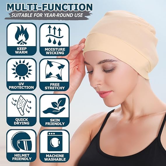 Cotton Skull Caps for Men Women,2-Pack Lightweight Beanie Sleep Hats Breathable Helmet Liner 1
