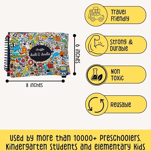 Image of Berrybee Children's Activity Chalkboard Book-Portable Screen Free Activities for Kids, Erasable Reusable Book12 Pages,12 Activities One Chalk with chalkholder | 6 x 6 inches (Chalkit Doodle)