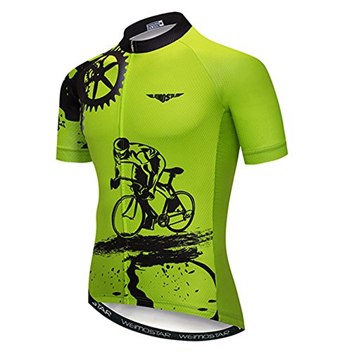 Cycling Jersey Men Mountain Bike Jersey Biking Shirt Jacket Short Sleeve MTB Bicycle Clothing Riding Green Size XXL