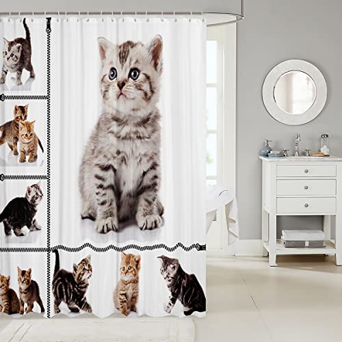 Cats Bathroom Shower Curtain Cute Animal Printed Shower Curtain Pet Theme Bath Curtain Cat Lover's Gift Fabric Shower Curtain for Kids Boys Girls Adults 72x84 Inch - Image 2