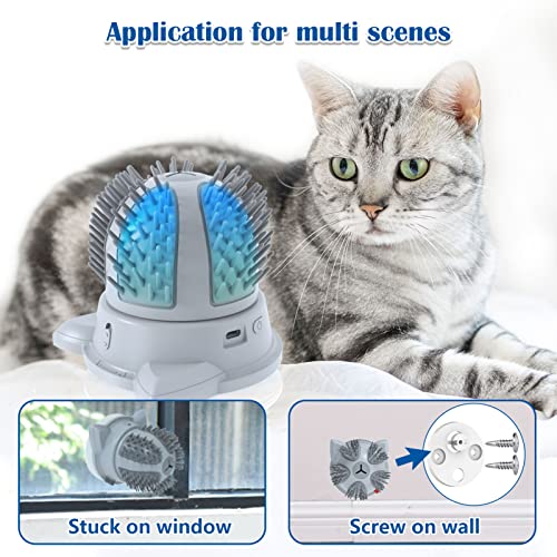 Image of Brrnoo Automatic Cat Self Groomer with 2 Speed Rotating Brush, Smart Interactive Cat Massager with Color Changing LED Light and Catnip, Wall Mounted Design for Indoor Cats