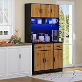 ZKLOEP Buffet multifuncional de 100 x 40 x 180 cm con iluminación LED con control de aplicación, cajones, estantes ajustables, agujeros de gestión de cables y enchufes, ideal para cocinas y comedores