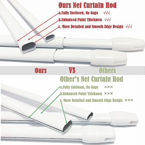 2PCS Extendable Net Curtain Rod, Easy Adjustable Rod, Net Curtain Rod Extendable for Windows, Bedroom with 4PCS double-sided Self-adhesive Holders & Hooks(50-85CM/19.69-33.46Inch,White) - Image 5