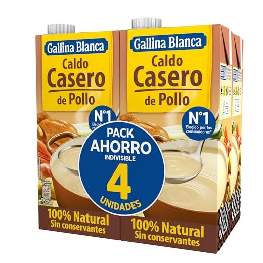GALLINA BLANCA Caldo Casero de Pollo 100% Natural | Elaborado con Pollo Fresco y Verduras de la Huerta, Cocinado a Fuego Lento Durante 3h. Sin Gluten, Sin Conservantes, Bajo en Grasa - 4L