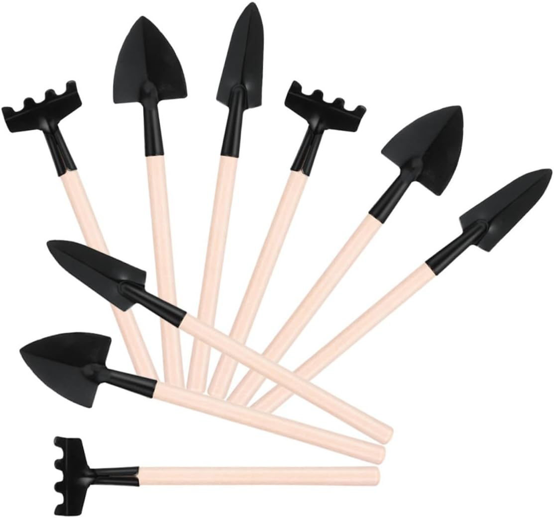 STAHAD 9pcs Mini Garden Hand Tools Set with Wooden Handles – Miniature Shovel, Rake, and Trowel for Indoor Planting, Succulents, Bonsai, and Vegetable Transplanting