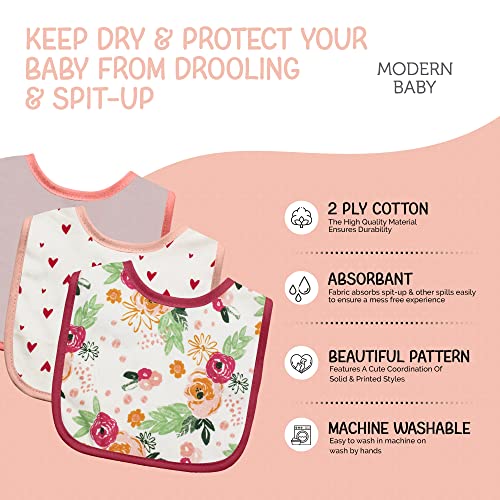 MODERN BABY Bibs & Burp Cloths for Baby Girl Newborn & Infant, 3 Bibs & 2 Burp Cloths Set, Rose Floral2