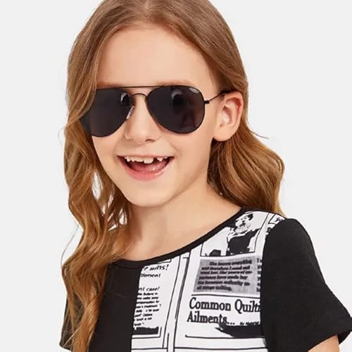 Kursan Kids Polarized Aviator Sunglasses For Litter Girls Boys Metal Frame Mirrored Lens Juniors Sun Glasses Age 3-8 (Black/Black) #TOP4