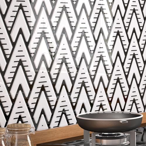 Comparison: Best Backsplash For Black Cabinets 9 Decotalk Kitchen Backsplash Tile Black and White Peel and Stick Backsplash 12"x12",15 pcs, Wall Tile for Kitchen Bathroom Waterproof Stick on Tile Backsplash Adhesive Herringbone Backsplash Tiles