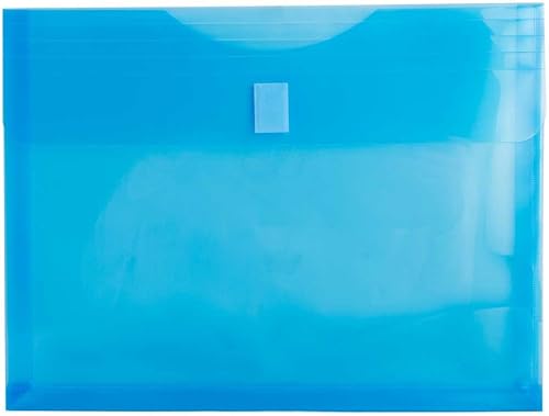 JAM PAPER Plastic Expansion Envelopes with Hook & Loop Closure - Letter Booklet - 9 58 x 11 58 with 1 Inch Expansion - Blue - 6Pack