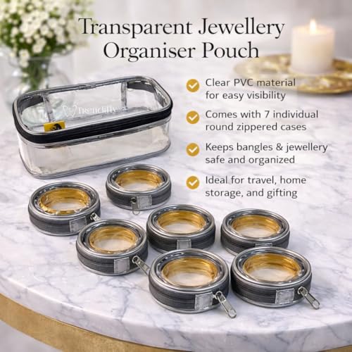 Image of Trendifly Set of 7 Transparent PVC Bangle Bracelet Chudi Case Organiser Box Pouch for Women | Multipurpose Travel Jewelry Earrings Rings Chain Storage Organizer