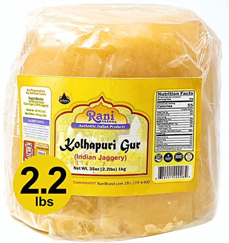 Rani Kolhapuri Gur (Jaggery) 1Kg (2.2Lbs) ~ Indian Unrefined Raw Cane Sugar, No Color Added, Gluten Friendly | Vegan | Non-Gmo | No Salt Or Fillers #TOP29