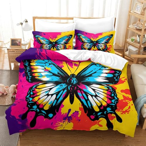 Housse de couette papillon 3D légère et lavable pour lit simple - 3