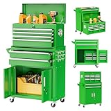 Bonusall 8 Drawer Rolling Tool Chest and Cabinet Combo,Heavy-Duty Metal Garage Tool Chest with Wheels and 2 Doors,2-in-1 Top Box and Roller Cabinet Combo for Garage, Workshop, Warehouse-Green