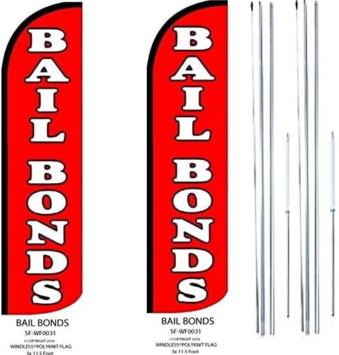 BAIL-BONDS King Flag pack of 2 Sign With Complete Hybrid Pole set