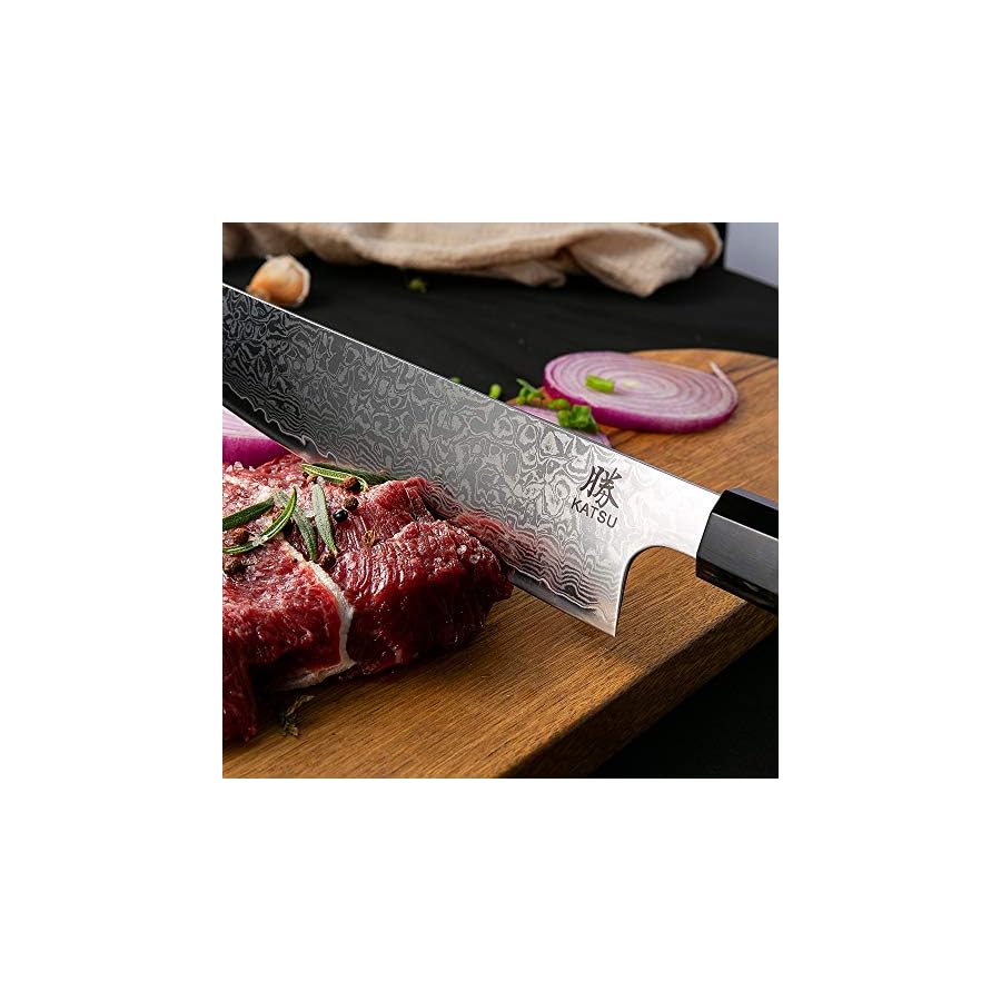 KATSU Kiritsuke Chef Knife - Damascus - Japanese Kitchen Knife - 8-inch - Handcrafted Octagonal Handle - Wood Sheath & Gift Box (Kritsuke Knife)