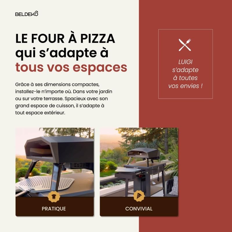 BELDEKO Four à Pizza Gaz LUIGI XL 7500W Pierre Tournante - Marque Française