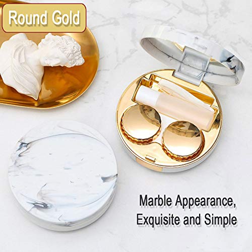 Lot de 2 étuis Ronds en marbre pour lentilles de Contact avec Miroir, Support de lentilles de Contact de Voyage (Or Rose, Or)… - Image 5