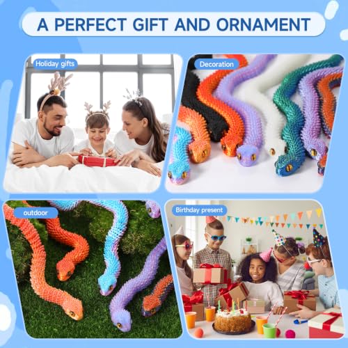 Image of 12Pcs 12in 3D Printed Snake Toys Flexible 3D Printed Animals