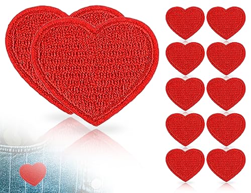 KAPSING 10 Uds. Parches bordados de corazón rojo parches en forma de corazón planchar/coser apliques para chaquetas sombreros mochilas Jeans