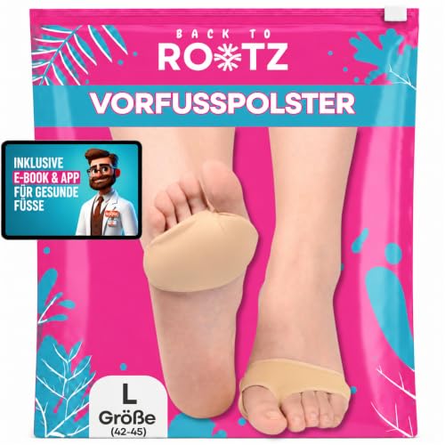Mittelfußpolster aus Silikongel mit Stofffutter | lindert Schmerzen und Druck am Vorderfuß | ideal für unbequeme Fersen und Schuhe (Large (42-46))