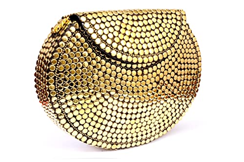 Image of Shakuntala Vintage Clutch - Metal Mosaic Stone & Shell Design Purse - Handmade Women's Handbag