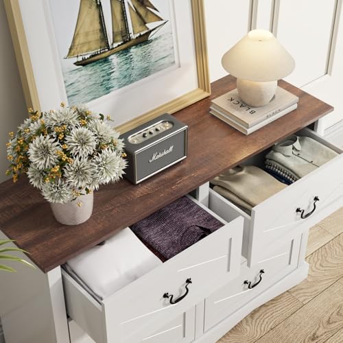 Vabches-Dresser-for-Bedroom-with-6-Drawers-Farmhouse-White-Dresser-for-Closet-33-Inch-Tall-Dresser-Chest-of-Drawers-with-Deep-Drawers-for-Living-Room-Entryway Vabches Dresser for Bedroom with 6 Drawers Farmhouse White Dresser for Closet 33 Inch Tall Dresser Chest of Drawers with Deep Drawers for Living Room Entryway