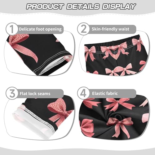 Pink Bowknot Tie Girls Leggings Ultra Soft Compression Yoga Gym Pants for Kids 4-10T3