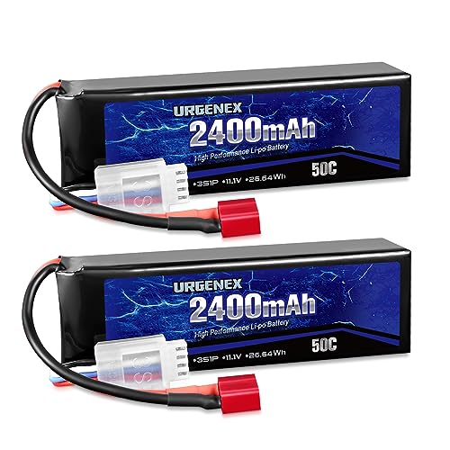 URGENEX Bateria de polímero de lítio de 11,1 V, 2400 mAh, 50 C, alta taxa de descarga, 3S RC com tomada Deans T, compatível com aviões de controle remoto, drones FPV, quadricóptero UAV e helicóptero,