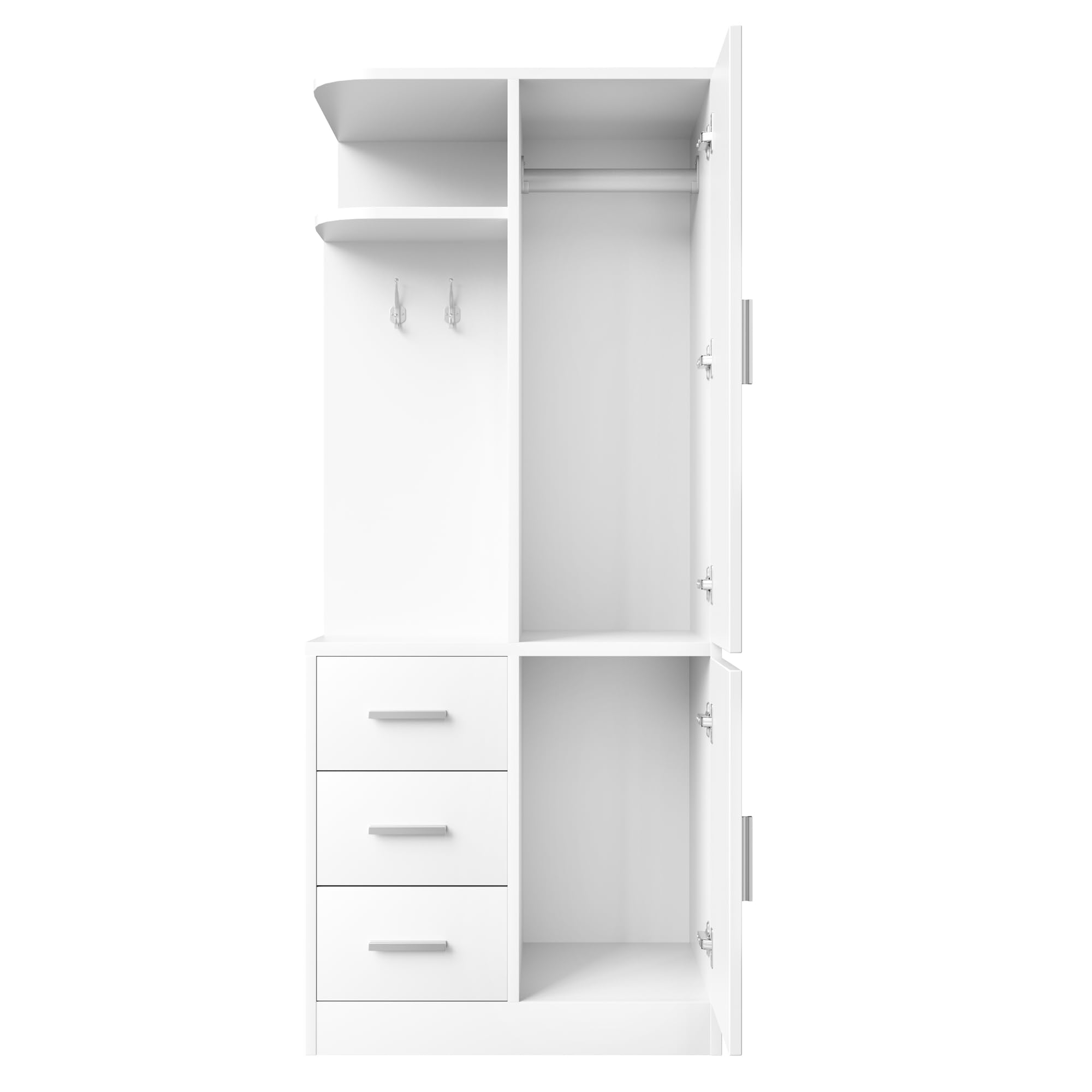 Armadio da corridoio, 70 x 50 x 170 cm, 3 cassetti, in legno, bianco