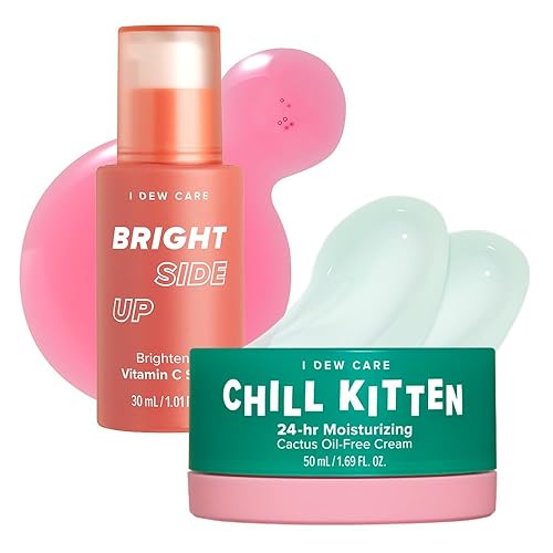 I DEW CARE Bright Side Up - Suero de vitamina C iluminador e hidratante con niacinamida + crema facial hidratante I DEW CARE - Chill Kitten paquete