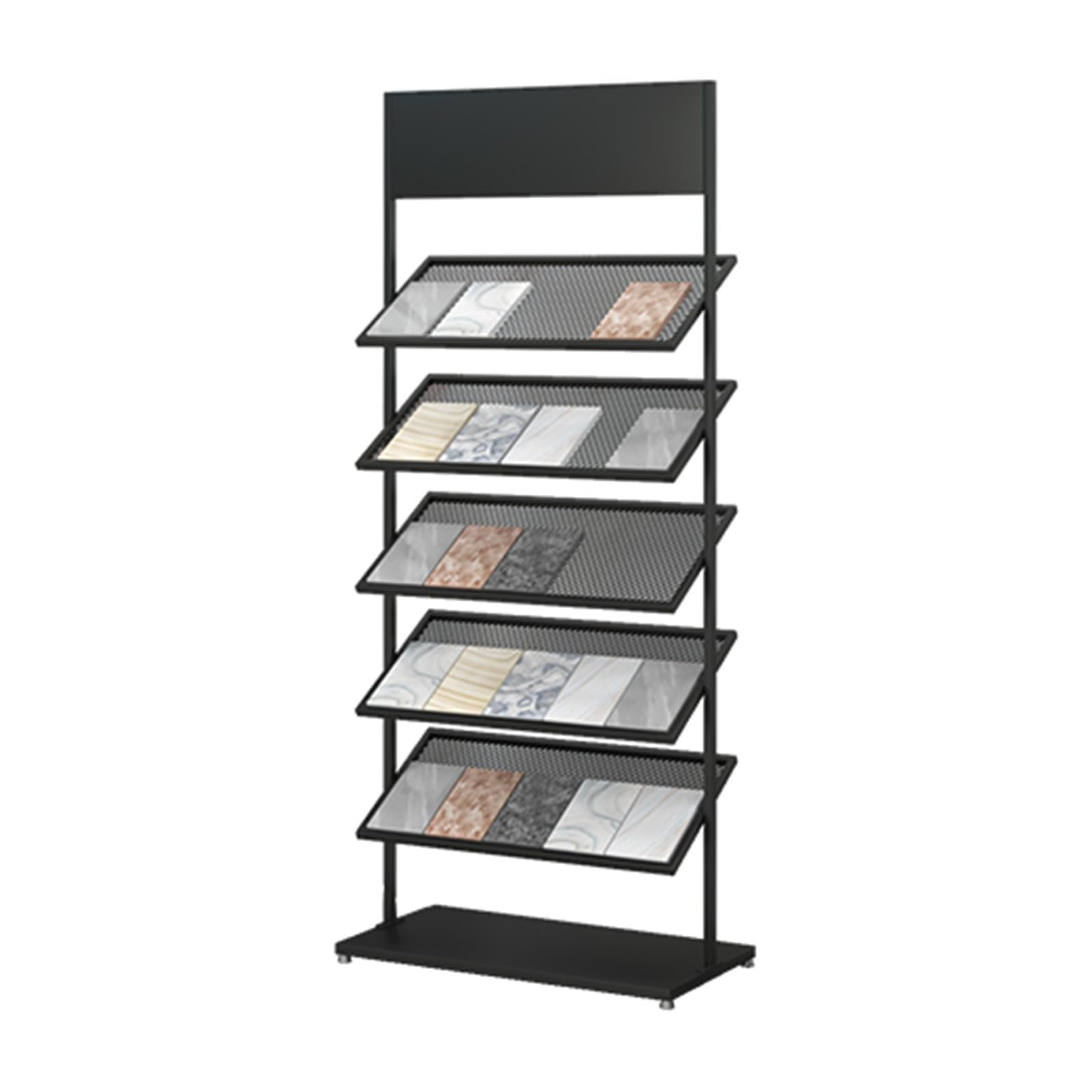 HXFAAFXH Metal Floor Tile Display Rack,Building Material Black Display Shelf,Floor Standing Strong Load-Bearing Display Stands,5-Tier Tile Sample Organizer Holder for Craft Shows(67X35X150CM)
