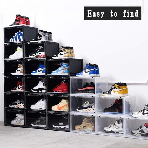 Image of 1 Pack Clear Shoe Boxes Stackable,Shoe Storage for Closet,Sturdy Box Containers with Door,Sneaker Storage,Easy to Assemble,1 Pack BLACK Clear (MULTI COLOR)