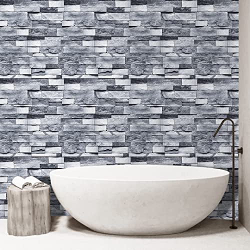 JOLIHOME Papel Pintado Gris Oscuro Piedra Ladrillo Papel de Contacto Autoadhesivo Pelar y Pegar Pegatina Pared Efecto 3D Vintage para Cocina Encimera 44.5x500cm
