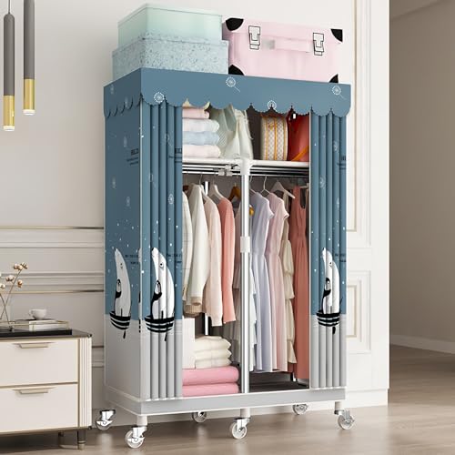 ハンガーラック カバー付き ワードローブ キャスター付き 大容量防水 ジップ全閉 防塵 防汚 耐用 洋服収納 ラック寝室 多目的ストレージ シェルフポータブル移動可能スリム 省スペース おしゃれ 頑丈 衣装ラック (B, 85x45x170cm)