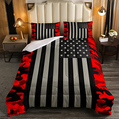 Erosebridal American Flag Comforter Set Full Red And Black Camo Down Comforter Military Camouflage Bedding Set For Kids Boys Girls Teens,Grey Usa Star Striped Flag Quilted Duvet Set 2 Pillow Cases #TOP21