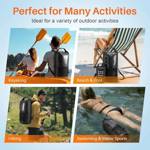 Image of Waterproof Dry Bag 500D PVC Roll Top Dry Sack with 3 Carrying Ways, Lightweight Waterproof Bag for Kayaking, Swimming, Boating, Paddle Boarding, Hiking, Beach (Black, 27L)