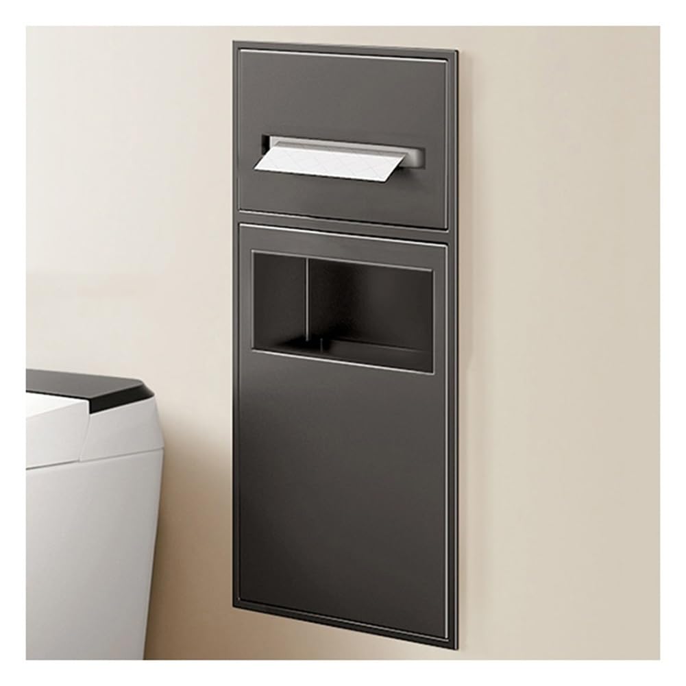QUSYZD Modern Stainless Steel Shower Niche with Double Shelves and Trash Can Recessed Bathroom Storage Shelf,Black-70x28x13.5cm,Gray-60x28x13.5cm