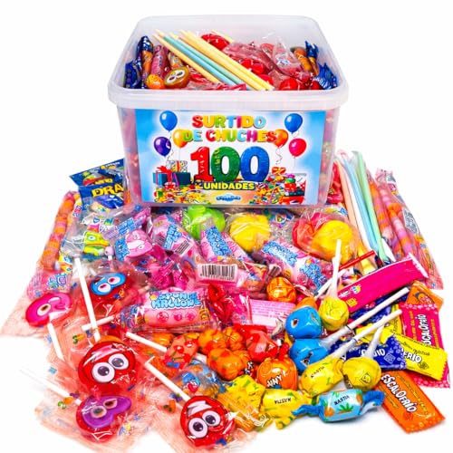 MUNDIDOLÇ Surtido Caja de 100 Gominolas, Caramelos y Golosinas. Chucherias Para Regalar. Chuches Para Cumpleaños, Piñatas, Fiestas Infantiles, Navidad, Halloween. Surtido Envuelto Individualmente.
