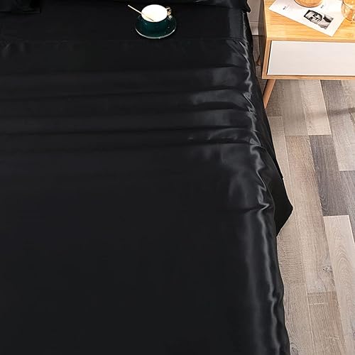 Miniatura 53 de Sfoothome Juego de sábanas de satén plateado, sábanas de satén tamaño individual, juego de sábanas de satén sedoso de bolsillo profundo con 1 sábana