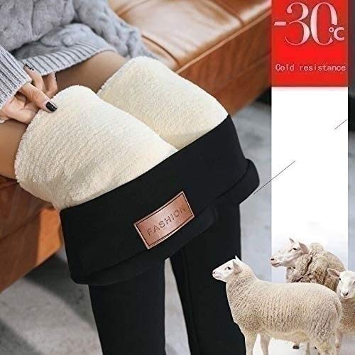 Denise Lamb Warme Schlanke Hose,Winter Lamm Plüsch Verdickte Fleece Gefütterte Jogginghose Hohe Taille Übergroße Leggings für Frauen (Color : Noir-B, Size : Small)
