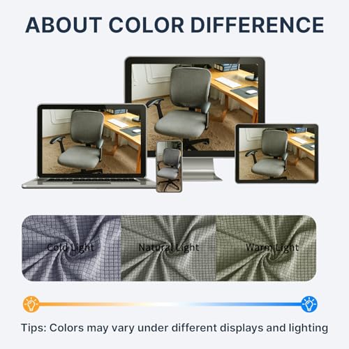 Image of FORCHEER Desk Chair Back and Seat Cover 2 Pieces Light Grey Jacquard Stretch Split Office Chair Covers Water Resistant Washable