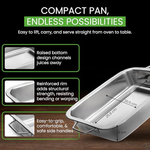 Stainless Steel Roasting Pan with Raised Bottom – 25cm Durable Roaster & Baking Tray, Oven Safe, Reinforced Rim, Even Heat Distribution, Perfect for Meats & Vegetables, Dishwasher Safe - Image 6