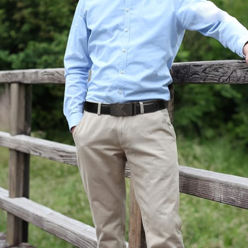 Leather Ratchet Belt Men Click Belt Adjustable Automatic Slide Buckle 1.38 inch For Men Casual And Dress,Trim To Fit2