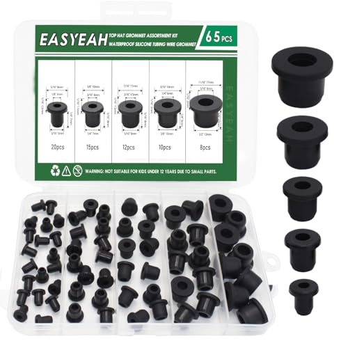 EASYEAH 65 Pack Top Hat Rubber Grommets for Wiring Assortment Kit Waterproof Wire Grommets Automotive, Firewall Silicone Plug for Holes, Vinyl Tubing in Hydroponic and Irrigation Systems, 5 Sizes