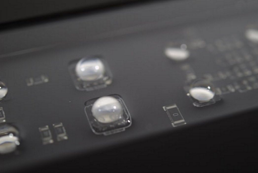 Close-up of the LED optical lenses on the Orbit Marine IC LED light